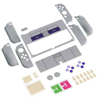 PlayVital AlterGrips ドッキング可能なハードシェル保護ケース、親指グリップキャップとボタンキャップ付き、Nintendo 有機el用 【クラシックSNESスタイル】