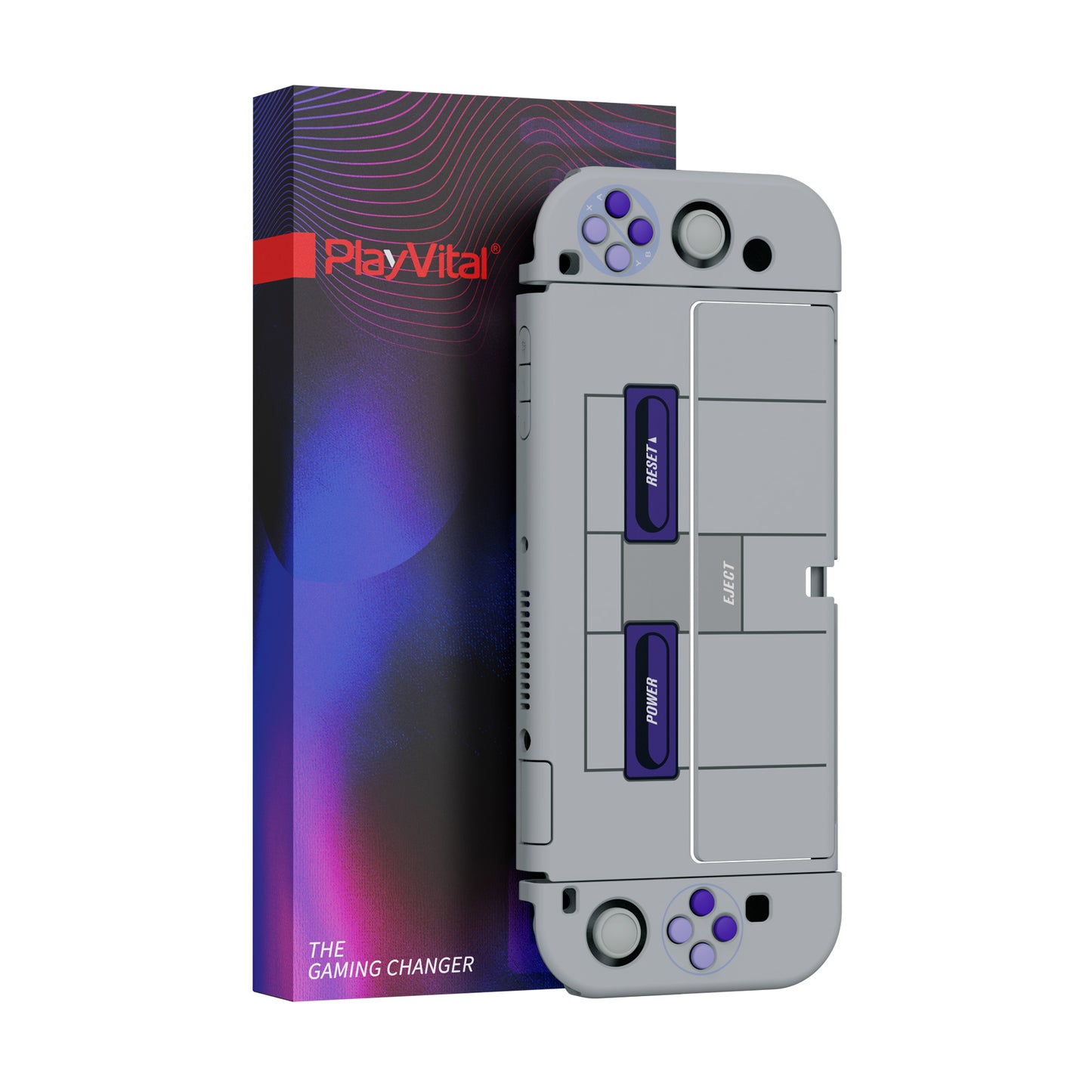 PlayVital AlterGrips ドッキング可能なハードシェル保護ケース、親指グリップキャップとボタンキャップ付き、Nintendo 有機el用 【クラシックSNESスタイル】