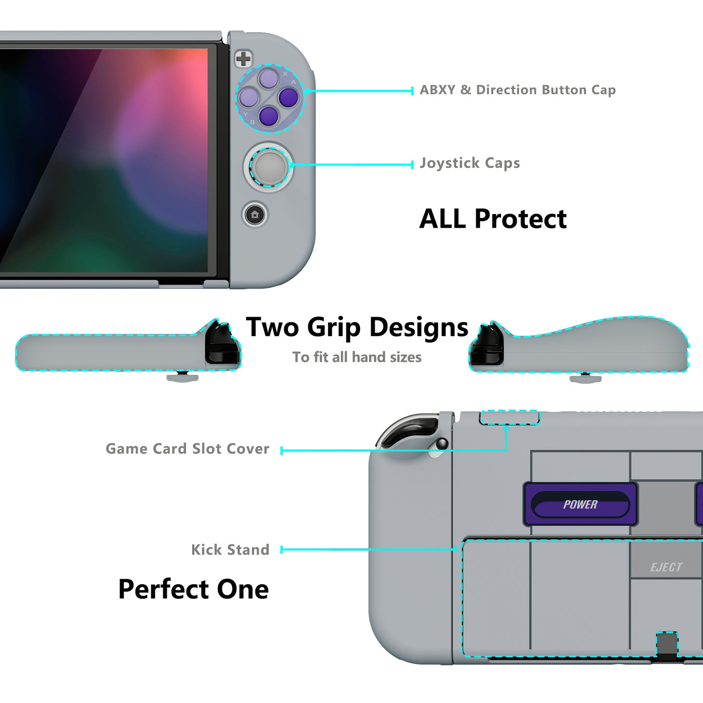 PlayVital AlterGrips ドッキング可能なハードシェル保護ケース、親指グリップキャップとボタンキャップ付き、Nintendo 有機el用 【クラシックSNESスタイル】