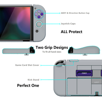 PlayVital AlterGrips ドッキング可能なハードシェル保護ケース、親指グリップキャップとボタンキャップ付き、Nintendo 有機el用 【クラシックSNESスタイル】