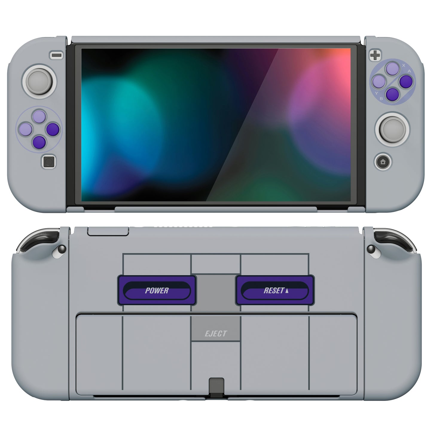 PlayVital AlterGrips ドッキング可能なハードシェル保護ケース、親指グリップキャップとボタンキャップ付き、Nintendo 有機el用 【クラシックSNESスタイル】