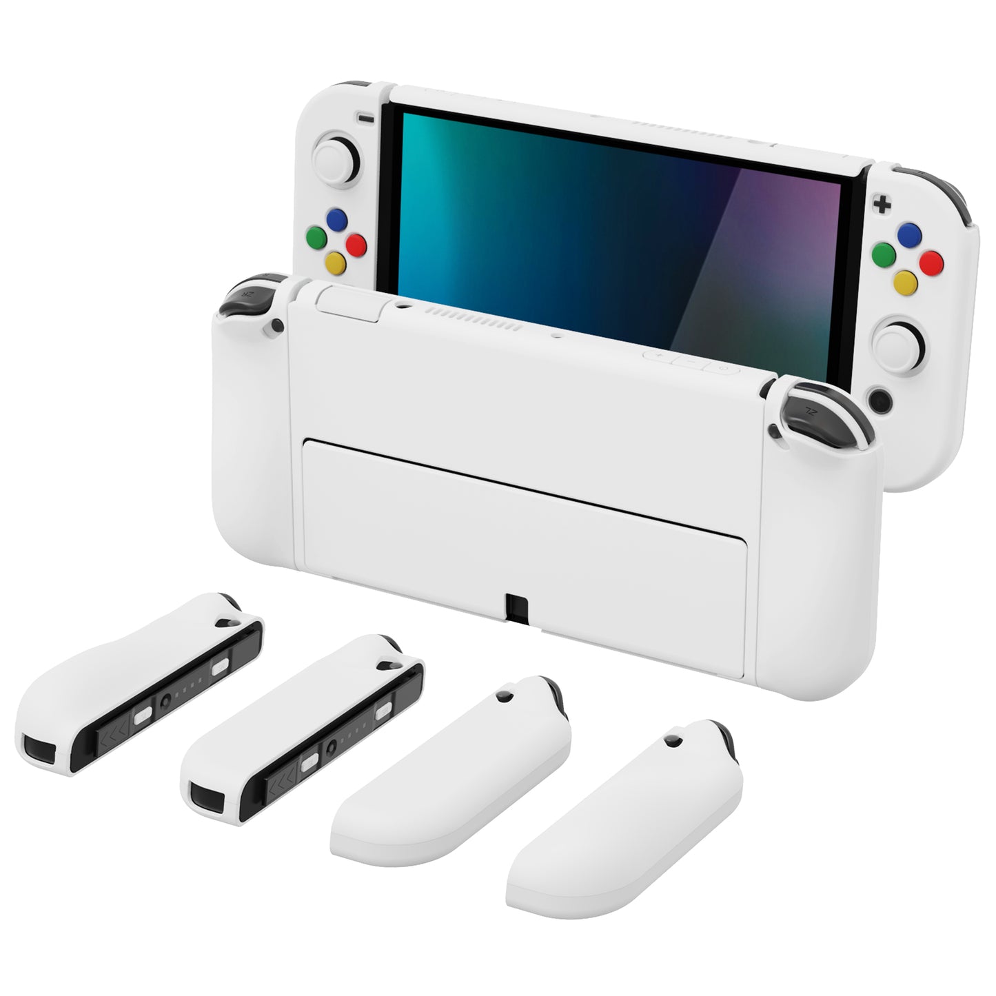 PlayVital AlterGrips ドッキング可能なハードシェル保護ケース、親指グリップキャップとボタンキャップ付き、Nintendo 有機el用 【 ホワイト】