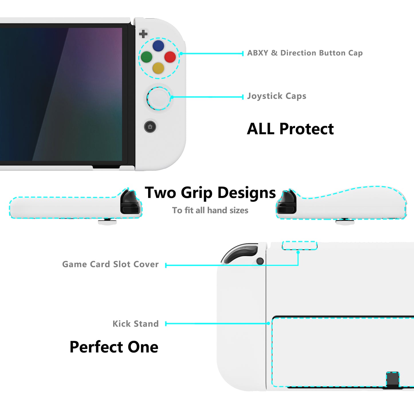 PlayVital AlterGrips ドッキング可能なハードシェル保護ケース、親指グリップキャップとボタンキャップ付き、Nintendo 有機el用 【 ホワイト】