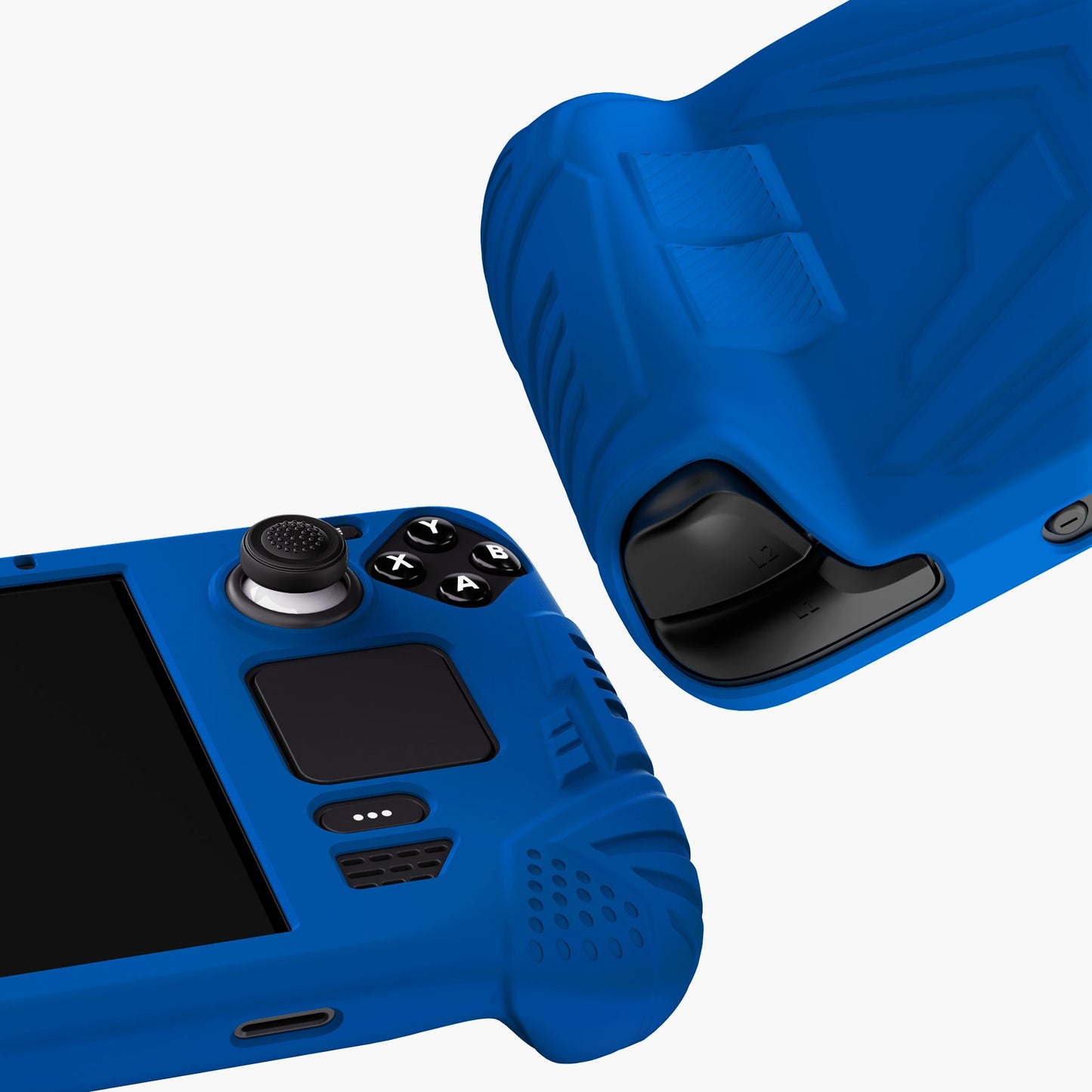 PlayVital Armor Series Protective Case for Steam Deck LCD, Soft Cover Silicone Protector for Steam Deck with Back Button Enhancement Designed & Thumb Grips Caps - Blue - XFSDP006 PlayVital