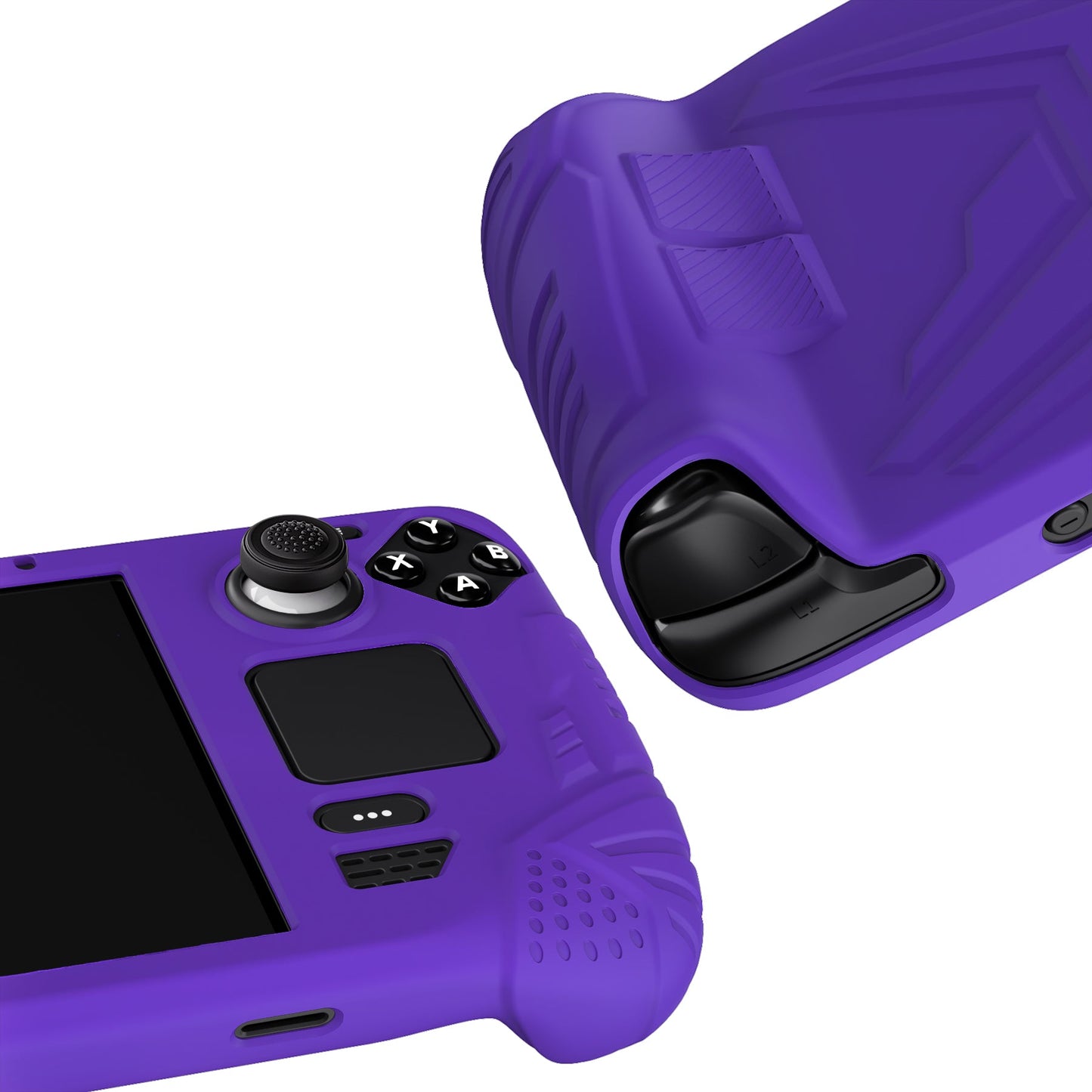 PlayVital Armor Series Protective Case for Steam Deck LCD, Soft Cover Silicone Protector for Steam Deck with Back Button Enhancement Designed & Thumb Grips Caps - Purple - XFSDP005 PlayVital