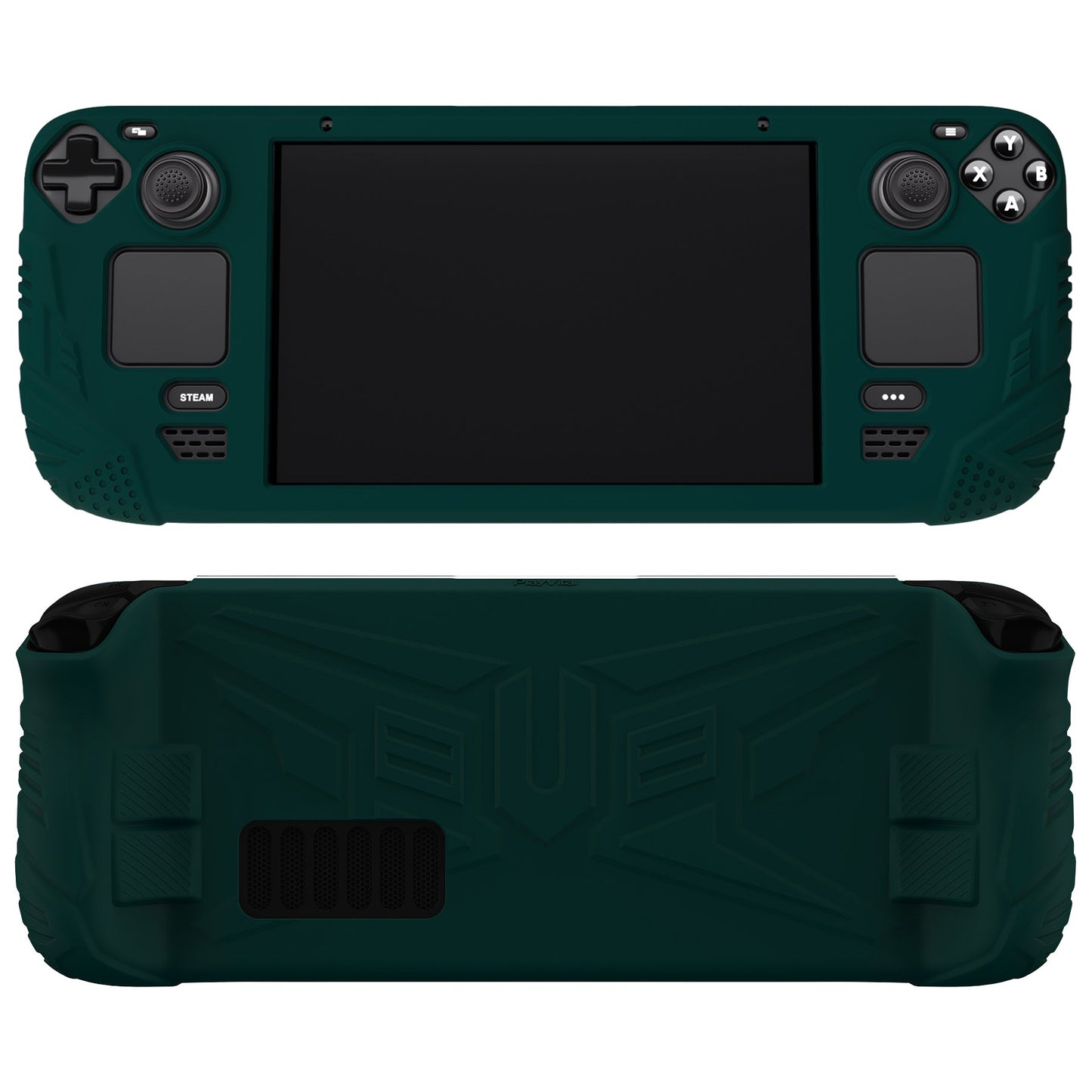 PlayVital Armor Series Protective Case for Steam Deck LCD, Soft Cover Silicone Protector for Steam Deck with Back Button Enhancement Designed & Thumb Grips Caps - Racing Green - XFSDP007 PlayVital