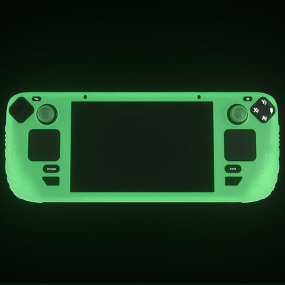 PlayVital Armor Series Soft Silicone Case Protector with Thumb Grips Caps for Steam Deck LCD - Back Button Enhancement Designed - Glow in Dark - Green - XFSDP004 PlayVital