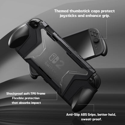 PlayVital BEYOND-GRIP Nintendo Switch 2（2025）対応 交換式グリップ付きTPU保護ケースカバー ドック対応 親指グリップキャップ付き 耐衝撃 人間工学デザイン【ブラック】