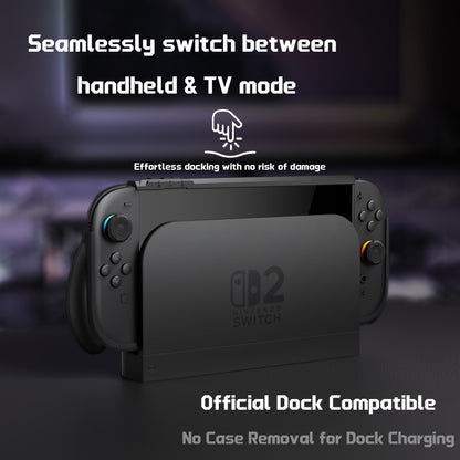 PlayVital BEYOND-GRIP Nintendo Switch 2（2025）対応 交換式グリップ付きTPU保護ケースカバー ドック対応 親指グリップキャップ付き 耐衝撃 人間工学デザイン【ブラック】
