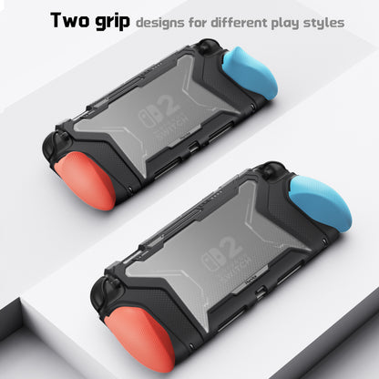 PlayVital BEYOND-GRIP Nintendo Switch 2（2025）対応 交換式グリップ付きTPU保護ケースカバー ドック対応 親指グリップキャップ付き 耐衝撃 人間工学デザイン【ブルー＆オレンジ】