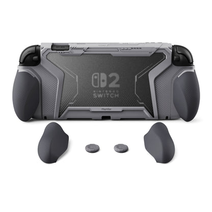 PlayVital BEYOND-GRIP Nintendo Switch 2（2025）対応 交換式グリップ付きTPU保護ケースカバー ドック対応 親指グリップキャップ付き 耐衝撃 人間工学デザイン【グレー】