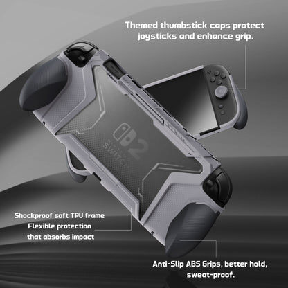 PlayVital BEYOND-GRIP Nintendo Switch 2（2025）対応 交換式グリップ付きTPU保護ケースカバー ドック対応 親指グリップキャップ付き 耐衝撃 人間工学デザイン【グレー】