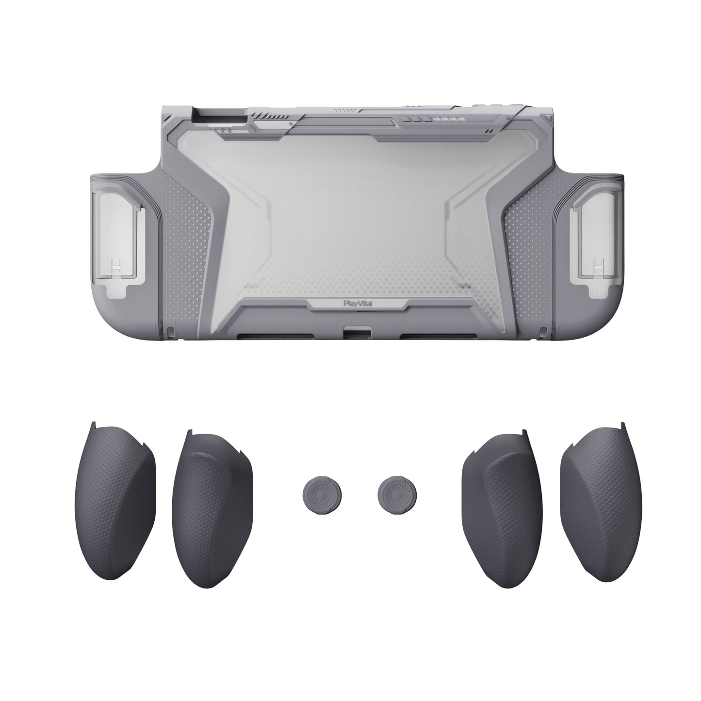 PlayVital BEYOND-GRIP Nintendo Switch 2（2025）対応 交換式グリップ付きTPU保護ケースカバー ドック対応 親指グリップキャップ付き 耐衝撃 人間工学デザイン【グレー】