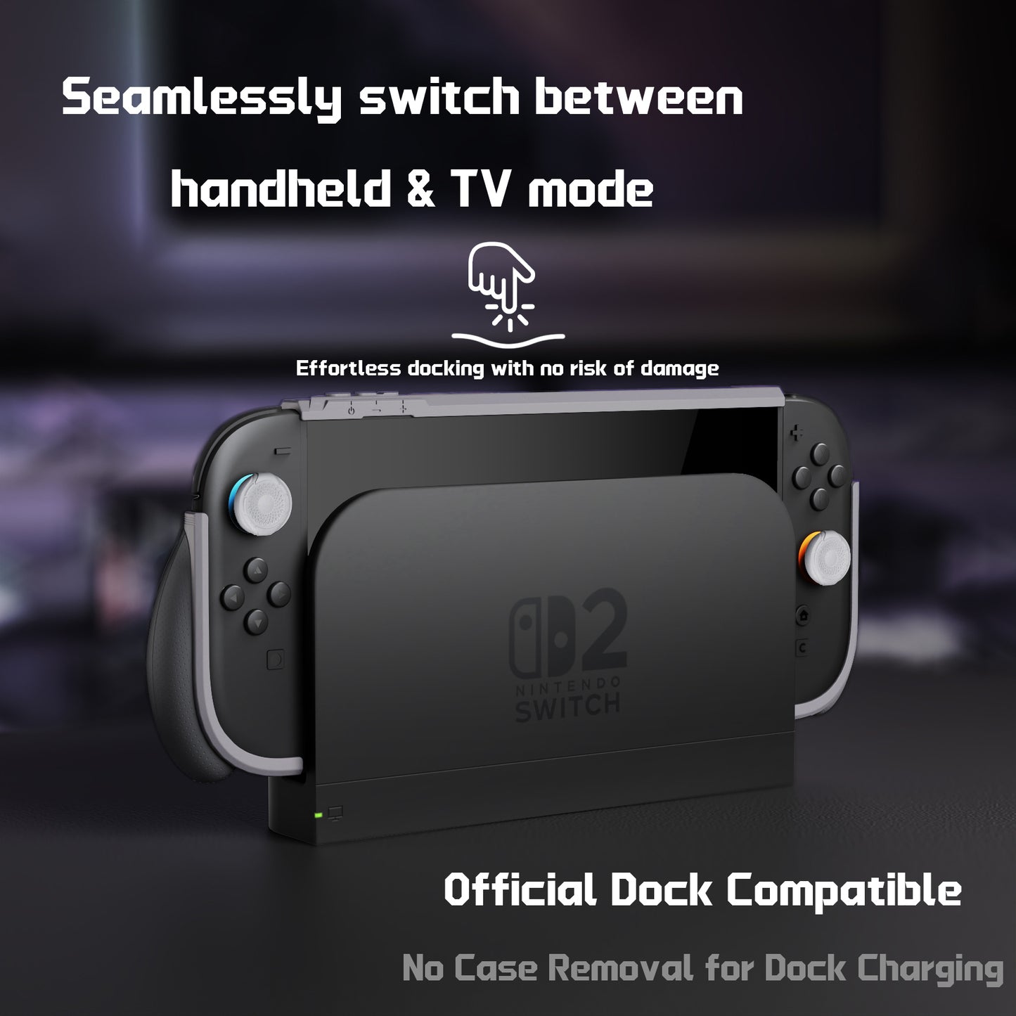 PlayVital BEYOND-GRIP Nintendo Switch 2（2025）対応 交換式グリップ付きTPU保護ケースカバー ドック対応 親指グリップキャップ付き 耐衝撃 人間工学デザイン【グレー】