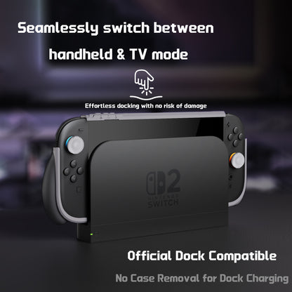 PlayVital BEYOND-GRIP Nintendo Switch 2（2025）対応 交換式グリップ付きTPU保護ケースカバー ドック対応 親指グリップキャップ付き 耐衝撃 人間工学デザイン【グレー】
