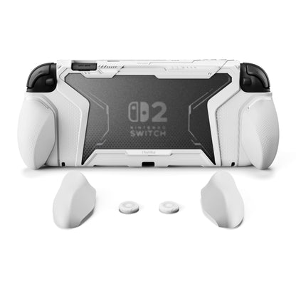 PlayVital BEYOND-GRIP Nintendo Switch 2（2025）対応 交換式グリップ付きTPU保護ケースカバー ドック対応 親指グリップキャップ付き 耐衝撃 人間工学デザイン【ホワイト】