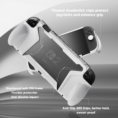 PlayVital BEYOND-GRIP Nintendo Switch 2（2025）対応 交換式グリップ付きTPU保護ケースカバー ドック対応 親指グリップキャップ付き 耐衝撃 人間工学デザイン【ホワイト】