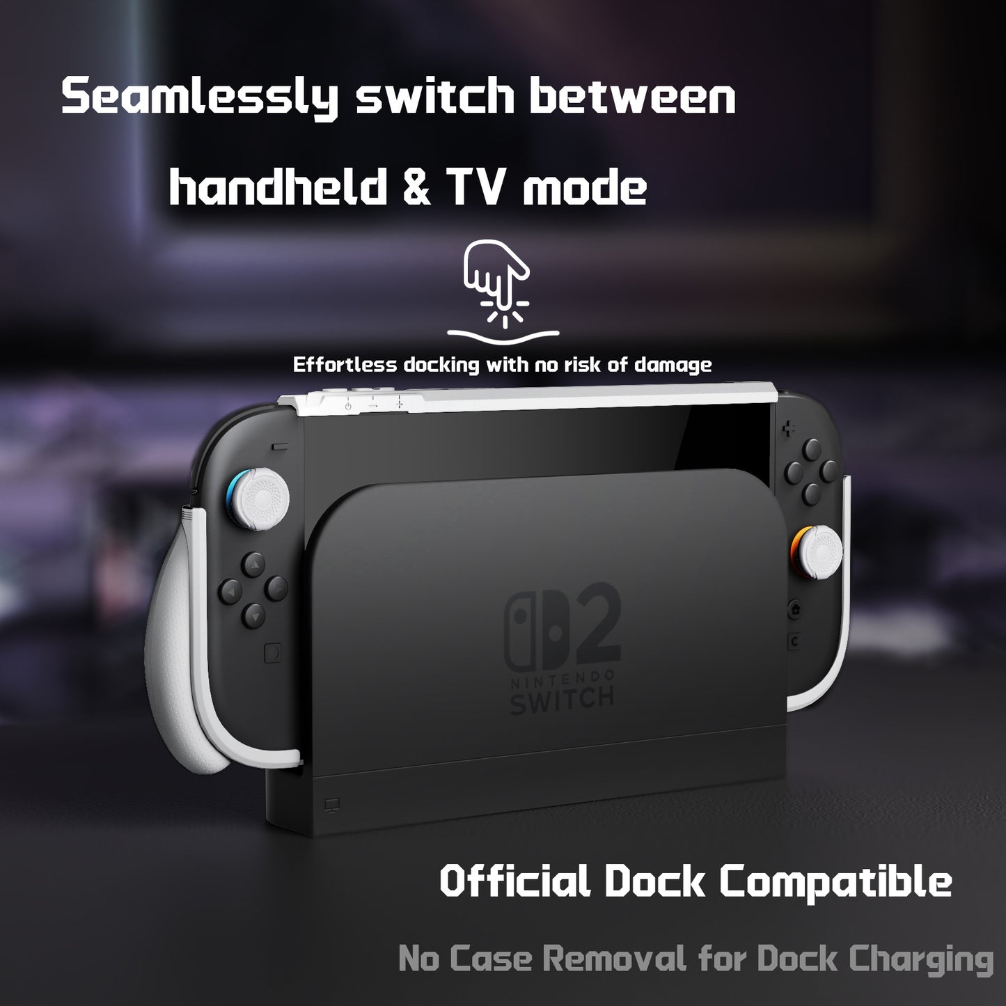 PlayVital BEYOND-GRIP Nintendo Switch 2（2025）対応 交換式グリップ付きTPU保護ケースカバー ドック対応 親指グリップキャップ付き 耐衝撃 人間工学デザイン【ホワイト】