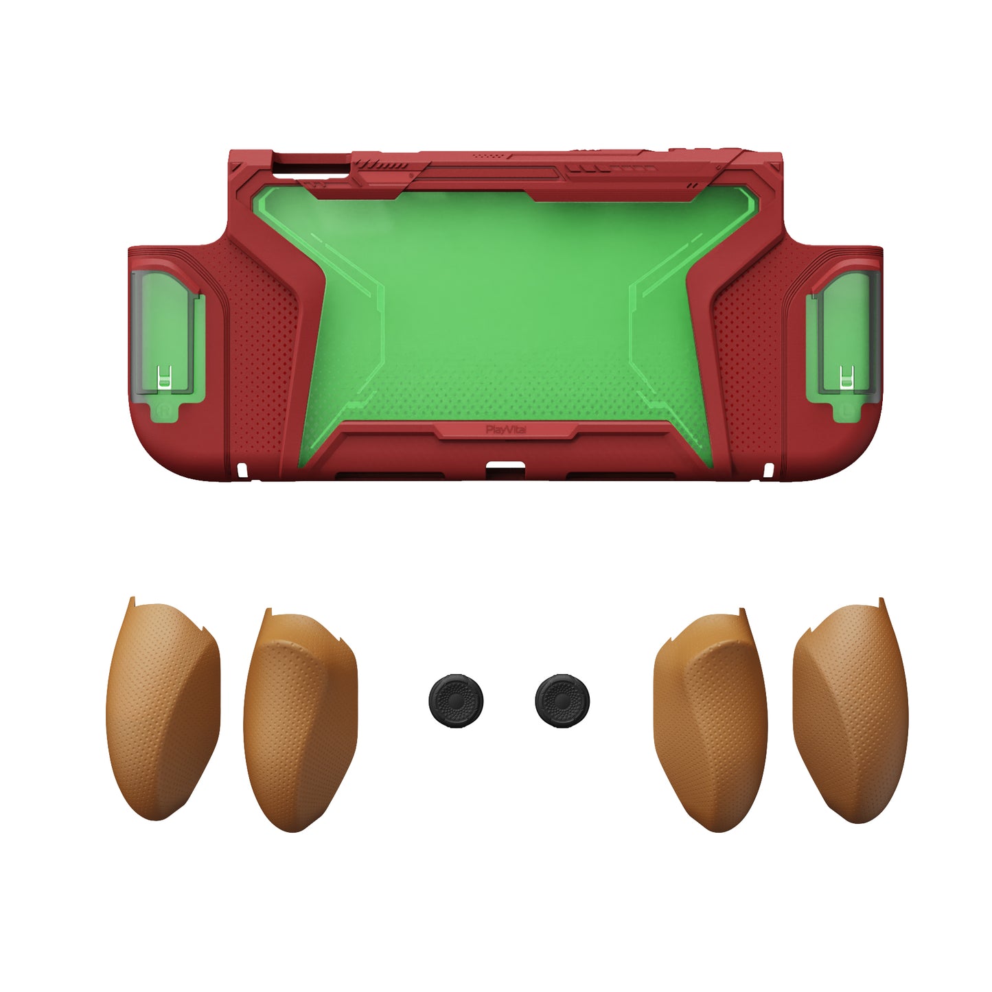 PlayVital BEYOND-GRIP Nintendo Switch 2（2025）対応 交換式グリップ付きTPU保護ケースカバー ドック対応 親指グリップキャップ付き 耐衝撃 人間工学デザイン【レッド＆オレンジ】