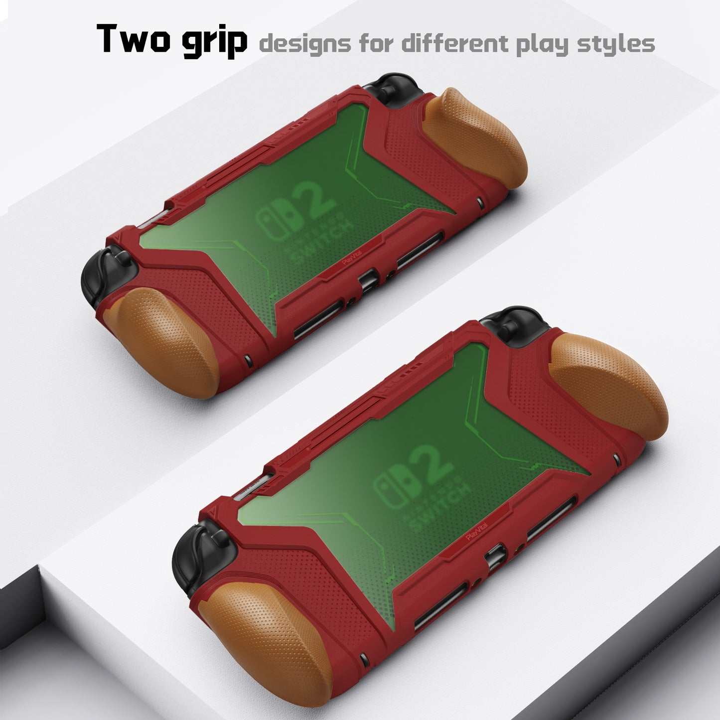 PlayVital BEYOND-GRIP Nintendo Switch 2（2025）対応 交換式グリップ付きTPU保護ケースカバー ドック対応 親指グリップキャップ付き 耐衝撃 人間工学デザイン【レッド＆オレンジ】