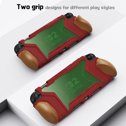PlayVital BEYOND-GRIP Nintendo Switch 2（2025）対応 交換式グリップ付きTPU保護ケースカバー ドック対応 親指グリップキャップ付き 耐衝撃 人間工学デザイン【レッド＆オレンジ】