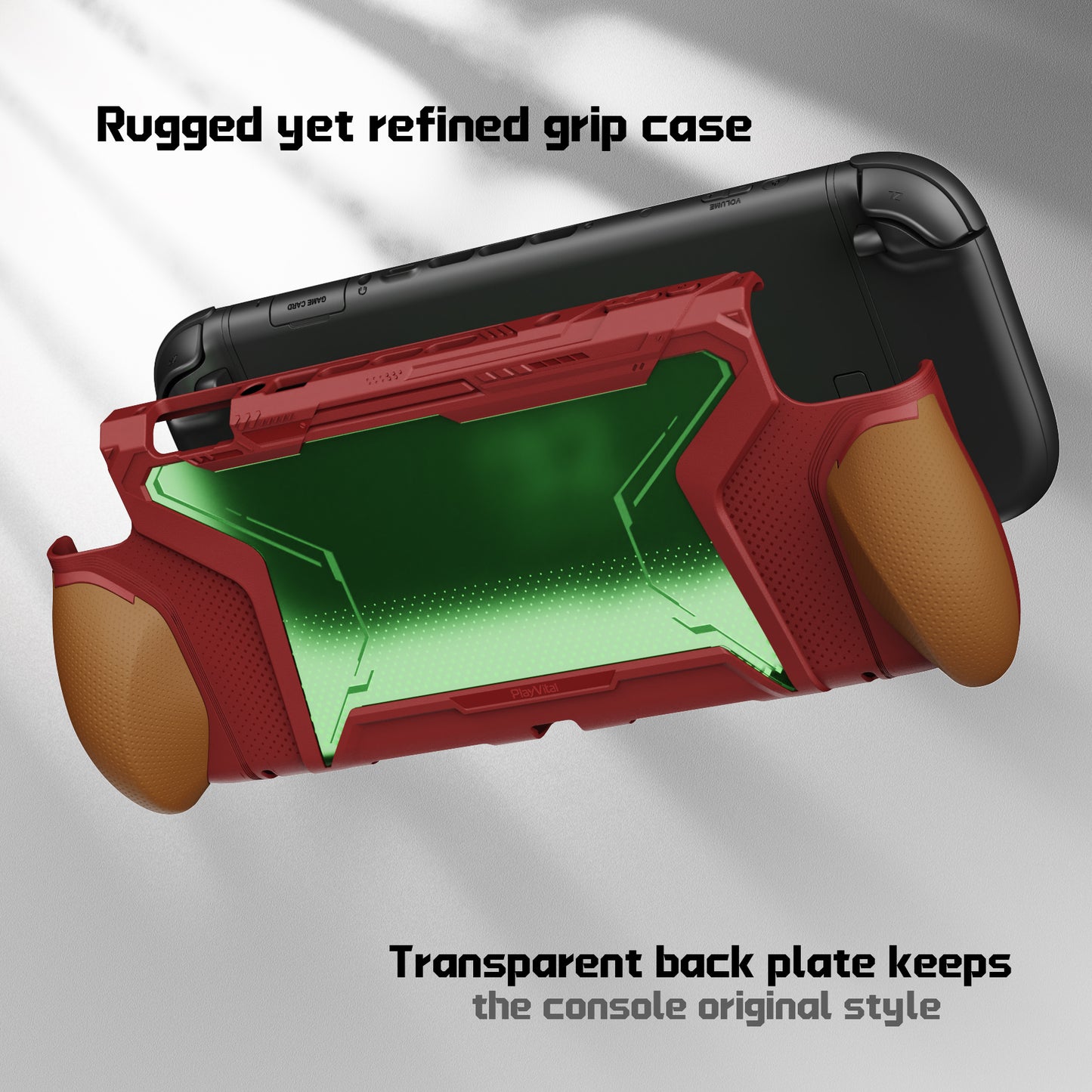 PlayVital BEYOND-GRIP Nintendo Switch 2（2025）対応 交換式グリップ付きTPU保護ケースカバー ドック対応 親指グリップキャップ付き 耐衝撃 人間工学デザイン【レッド＆オレンジ】