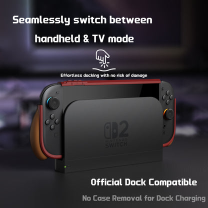 PlayVital BEYOND-GRIP Nintendo Switch 2（2025）対応 交換式グリップ付きTPU保護ケースカバー ドック対応 親指グリップキャップ付き 耐衝撃 人間工学デザイン【レッド＆オレンジ】