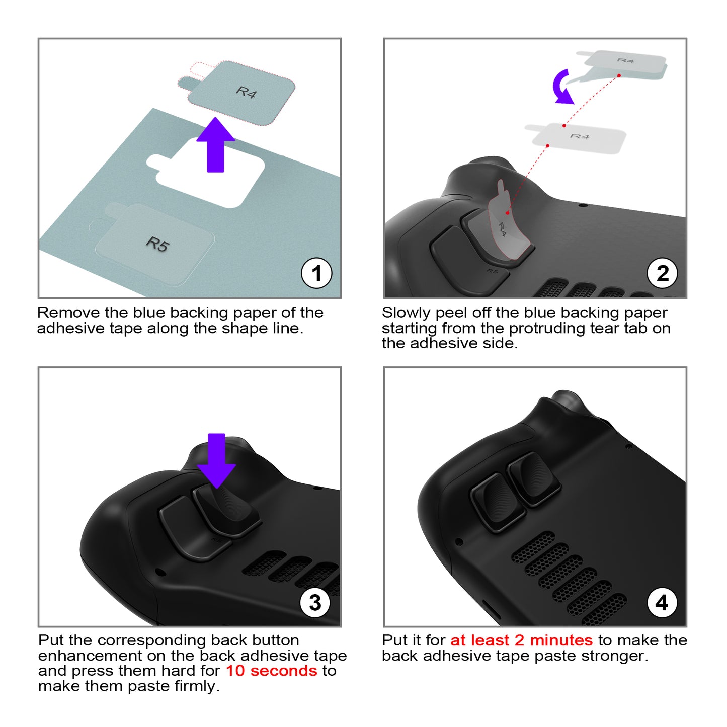 PlayVital Steam Deck用 バックボタン & ショルダーボタン トリガー強化セット LR延長トリガーグリップ + バックボタン改良アクセサリー（OLED / LCD対応）【ブラック】