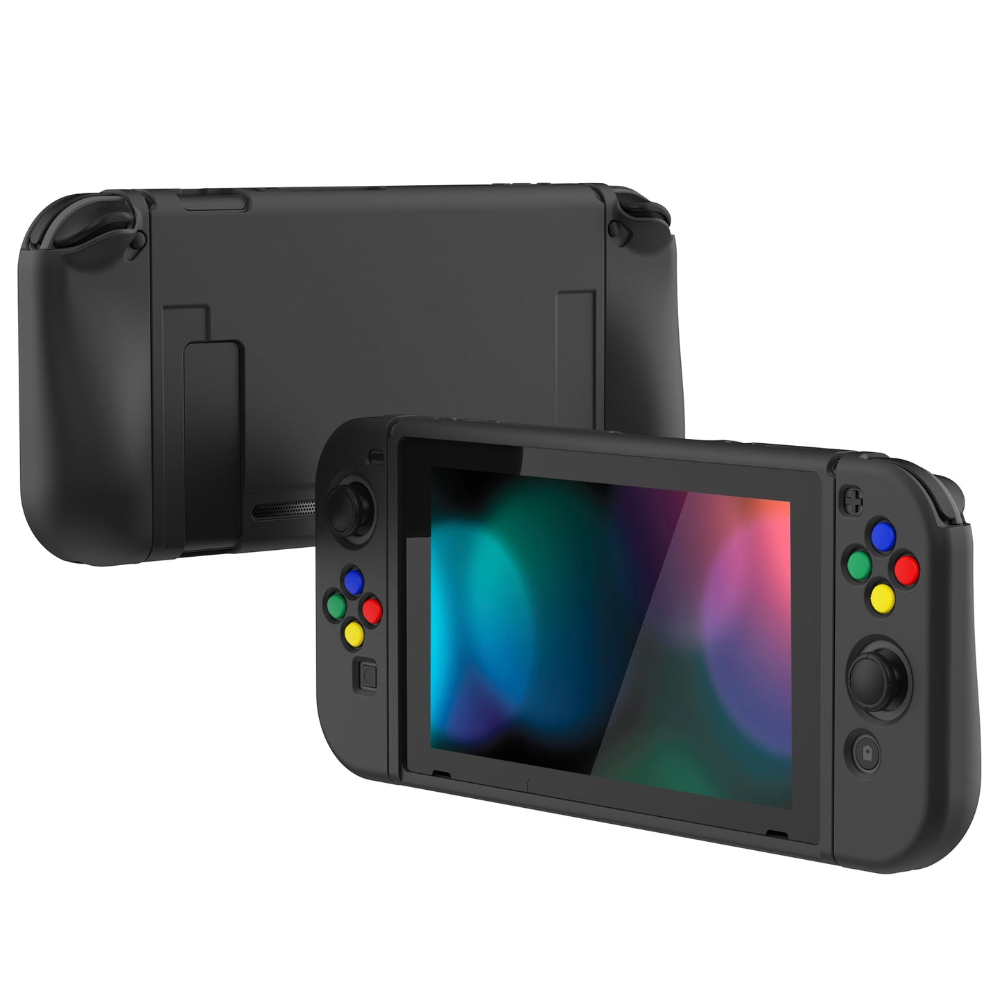 PlayVital Black Protective Case for NS Switch, Soft TPU Slim Case Cover for NS Switch Joy-Con Console with Colorful ABXY Direction Button Caps - NTU6006G2 PlayVital