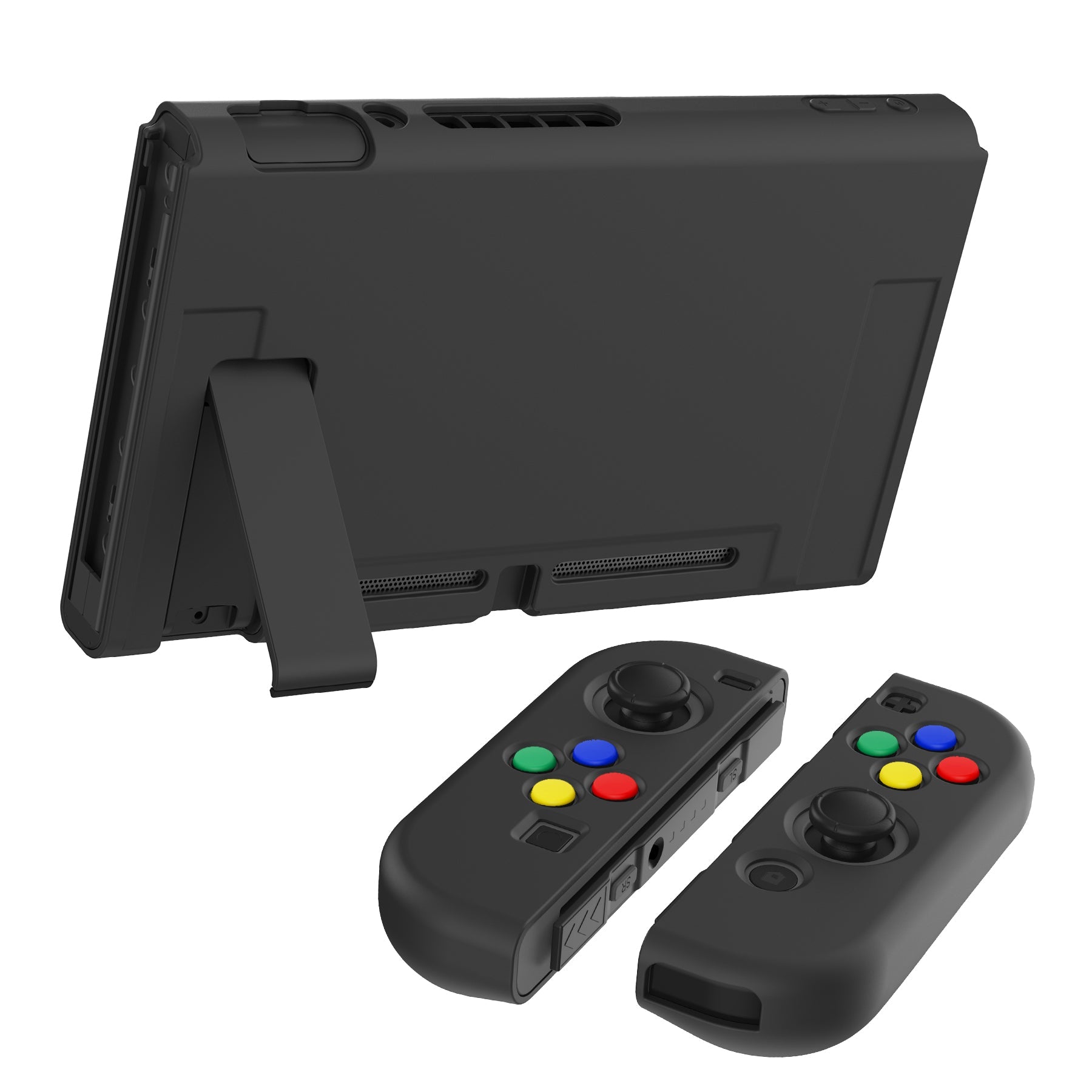 PlayVital Black Protective Case for NS Switch, Soft TPU Slim Case Cover for NS Switch Joy-Con Console with Colorful ABXY Direction Button Caps - NTU6006G2 PlayVital