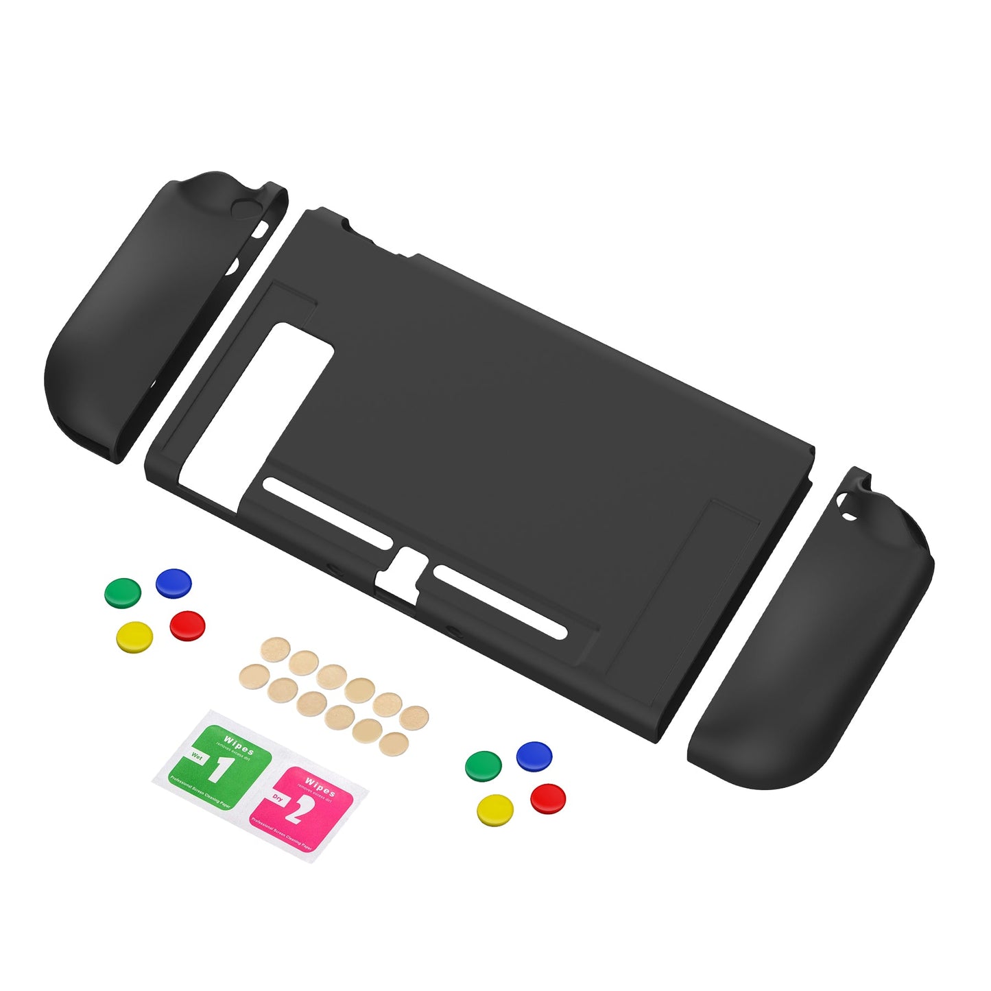 PlayVital Black Protective Case for NS Switch, Soft TPU Slim Case Cover for NS Switch Joy-Con Console with Colorful ABXY Direction Button Caps - NTU6006G2 PlayVital