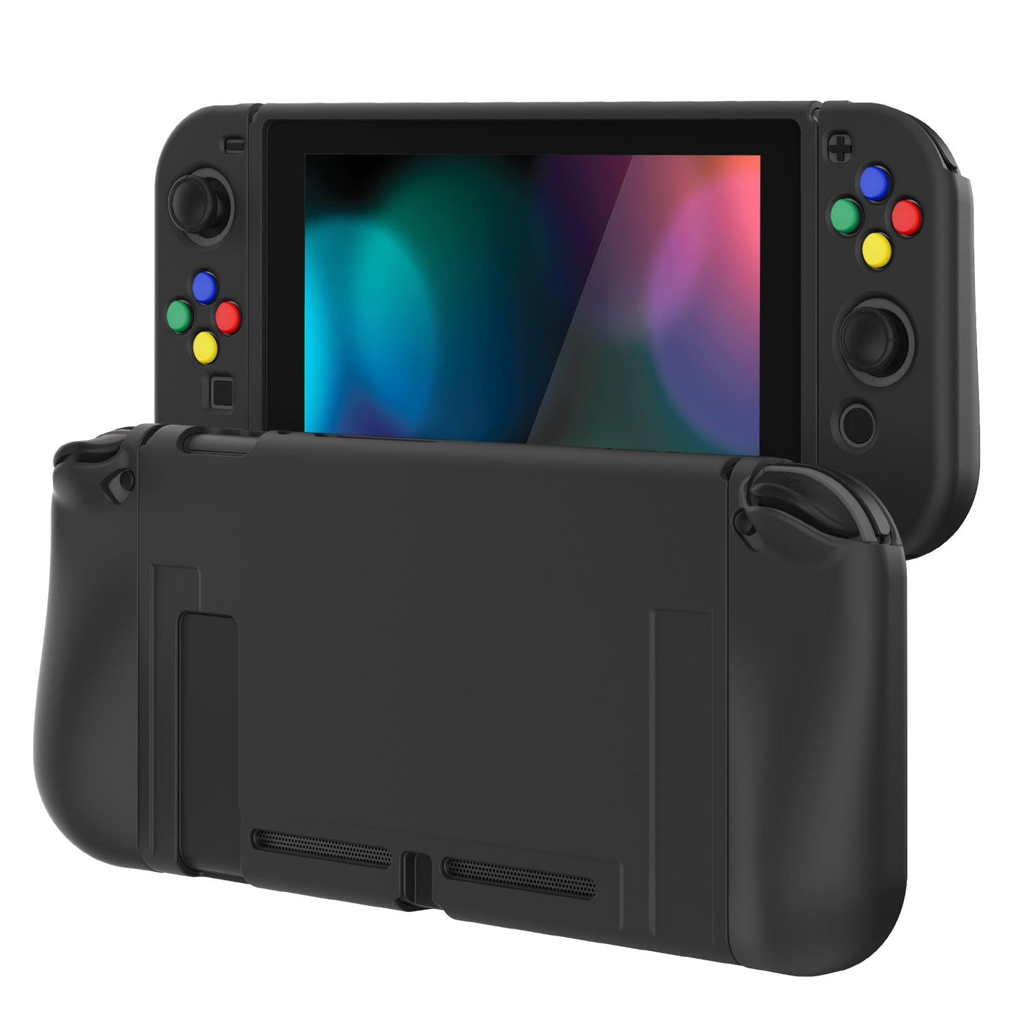 PlayVital Black Protective Case for NS Switch, Soft TPU Slim Case Cover for NS Switch Joy-Con Console with Colorful ABXY Direction Button Caps - NTU6006G2 PlayVital