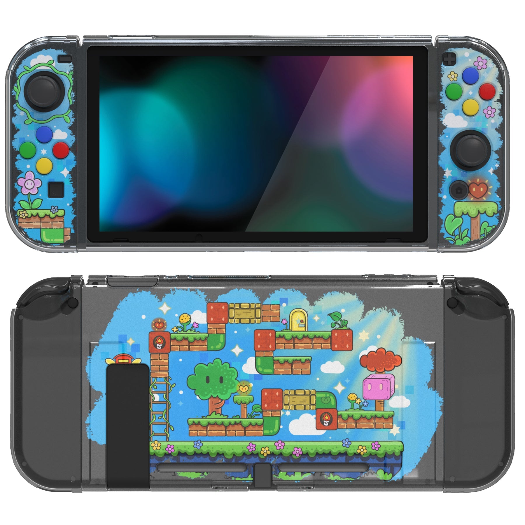 PlayVital Blocks Adventure Protective Case for NS, Soft TPU Slim Case Cover for NS Joycon Console with Colorful ABXY Direction Button Caps - NTU6041G2 PlayVital