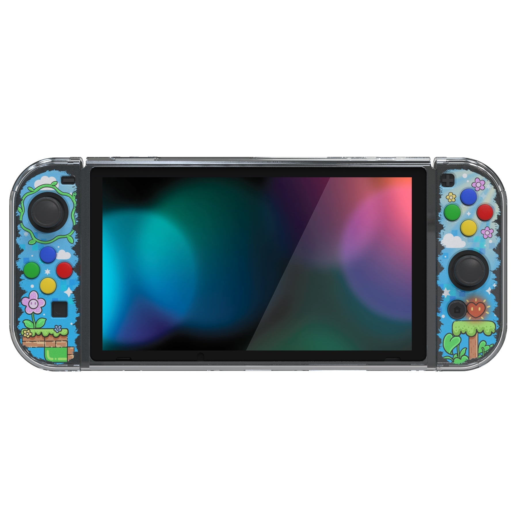 PlayVital Blocks Adventure Protective Case for NS, Soft TPU Slim Case Cover for NS Joycon Console with Colorful ABXY Direction Button Caps - NTU6041G2 PlayVital