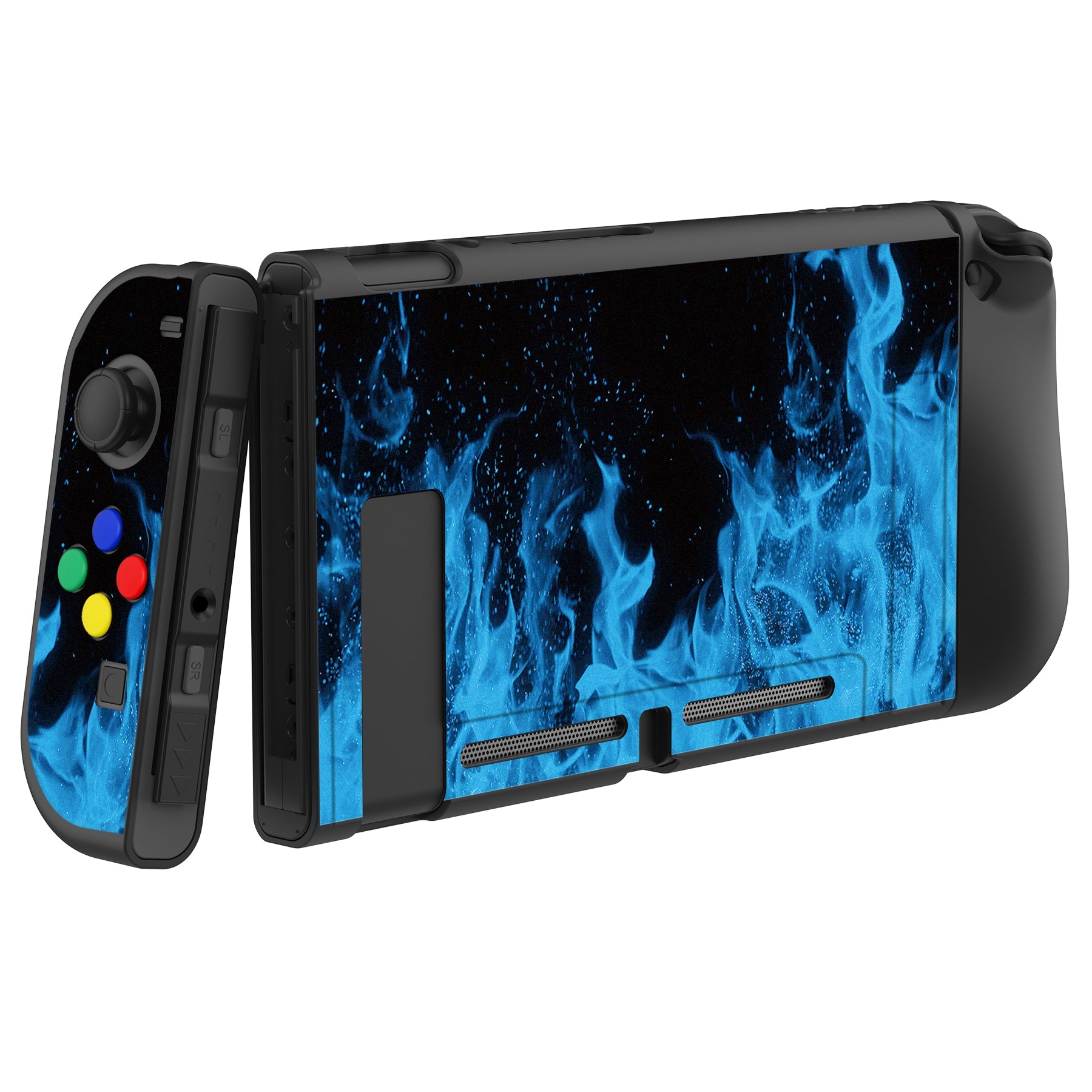 PlayVital Blue Flame Protective Case for NS Switch, Soft TPU Slim Case Cover for NS Switch Joy-Con Console with Colorful ABXY Direction Button Caps - NTU6012G2 PlayVital