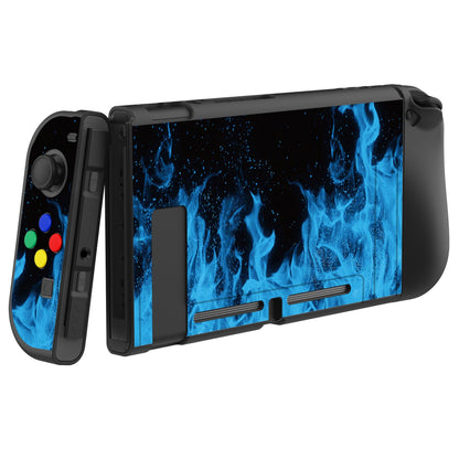 PlayVital Blue Flame Protective Case for NS Switch, Soft TPU Slim Case Cover for NS Switch Joy-Con Console with Colorful ABXY Direction Button Caps - NTU6012G2 PlayVital