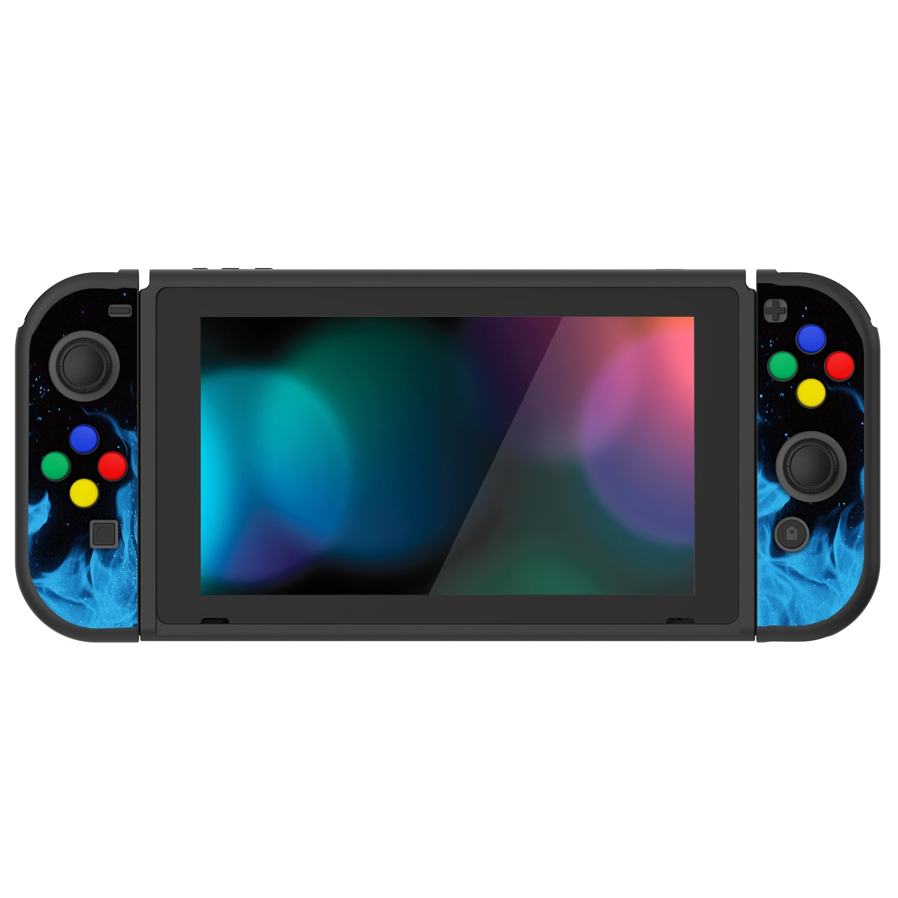 PlayVital Blue Flame Protective Case for NS Switch, Soft TPU Slim Case Cover for NS Switch Joy-Con Console with Colorful ABXY Direction Button Caps - NTU6012G2 PlayVital