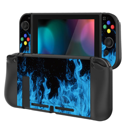 PlayVital Blue Flame Protective Case for NS Switch, Soft TPU Slim Case Cover for NS Switch Joy-Con Console with Colorful ABXY Direction Button Caps - NTU6012G2 PlayVital