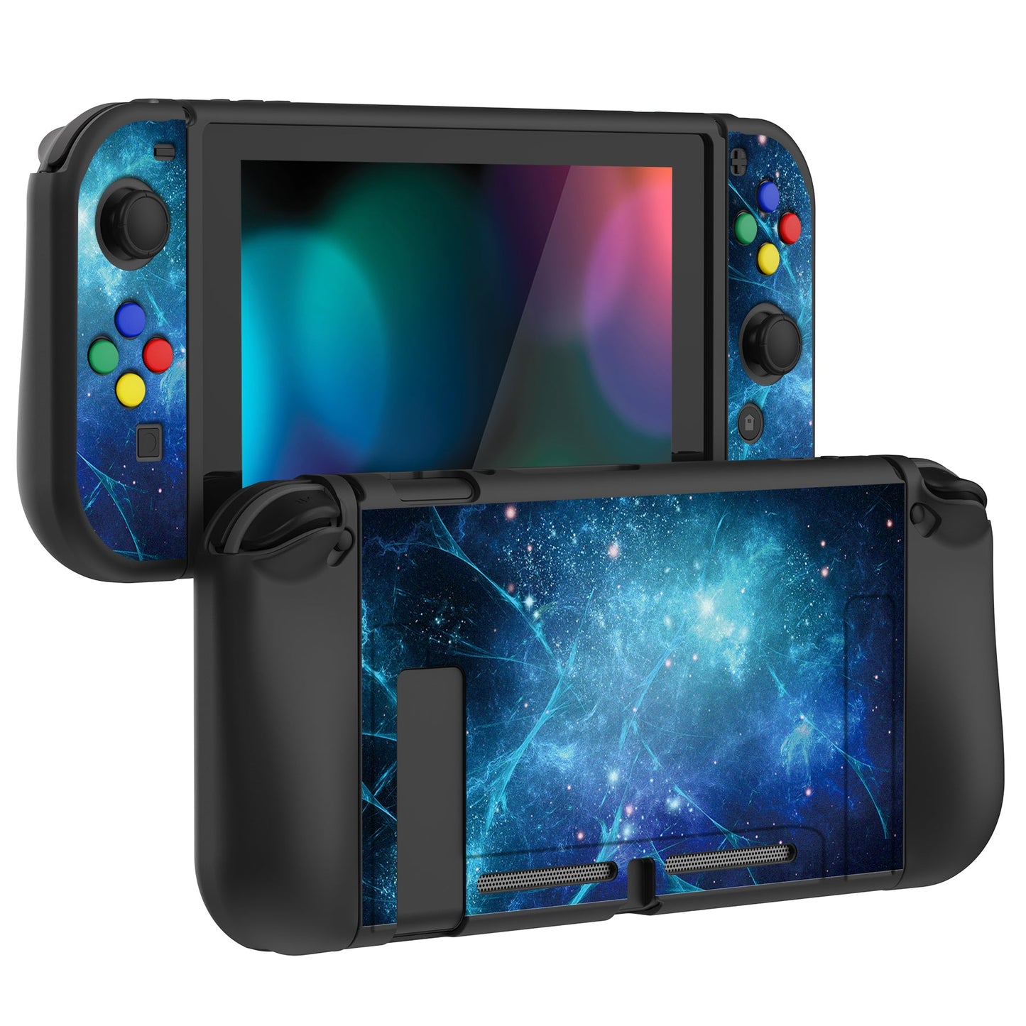 PlayVital ソフト TPU スリム保護ケース、カラフルな ABXY 方向ボタンキャップ付き NS Switch 用【ブルー ネビュラ】【 NTU6014G2】