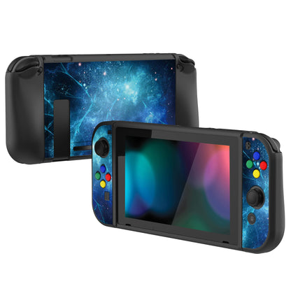 PlayVital ソフト TPU スリム保護ケース、カラフルな ABXY 方向ボタンキャップ付き NS Switch 用【ブルー ネビュラ】【 NTU6014G2】