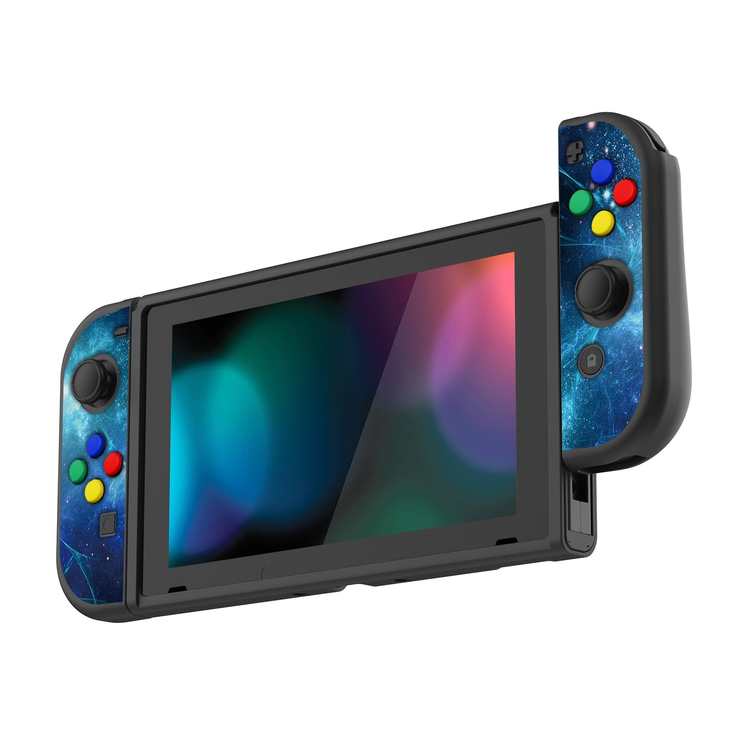 PlayVital ソフト TPU スリム保護ケース、カラフルな ABXY 方向ボタンキャップ付き NS Switch 用【ブルー ネビュラ】【 NTU6014G2】