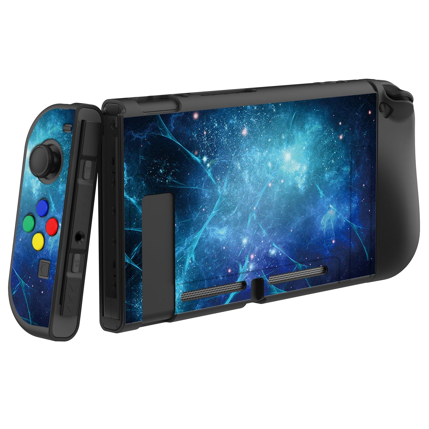 PlayVital ソフト TPU スリム保護ケース、カラフルな ABXY 方向ボタンキャップ付き NS Switch 用【ブルー ネビュラ】【 NTU6014G2】