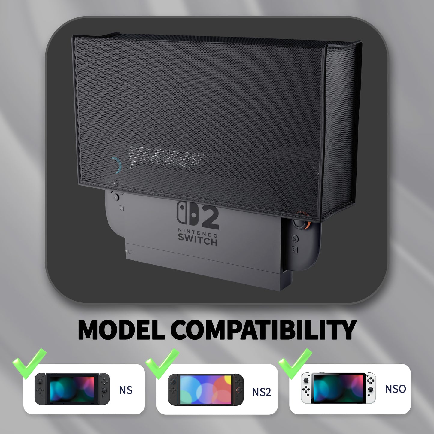 PlayVital Switch 2（2025年モデル） 対応 メッシュ防塵カバー 通気性 キズ防止 排熱設計 ドックに装着したまま使用可能 保護スリーブ 【ブラック】