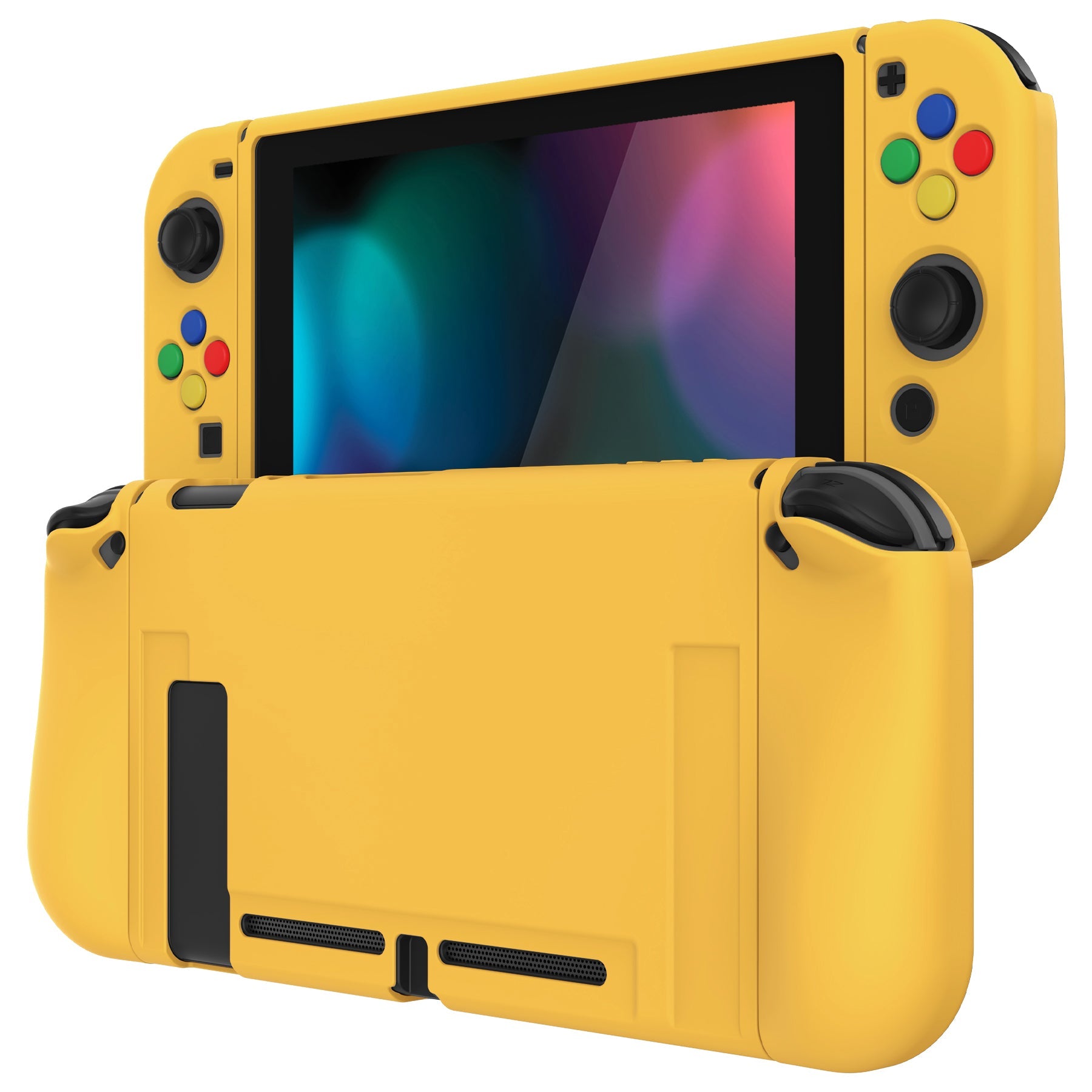 PlayVital Bright Yellow Protective Case for NS Switch, Soft TPU Slim Case Cover for NS Switch Console with Colorful ABXY Direction Button Caps - NTU6037G2 PlayVital