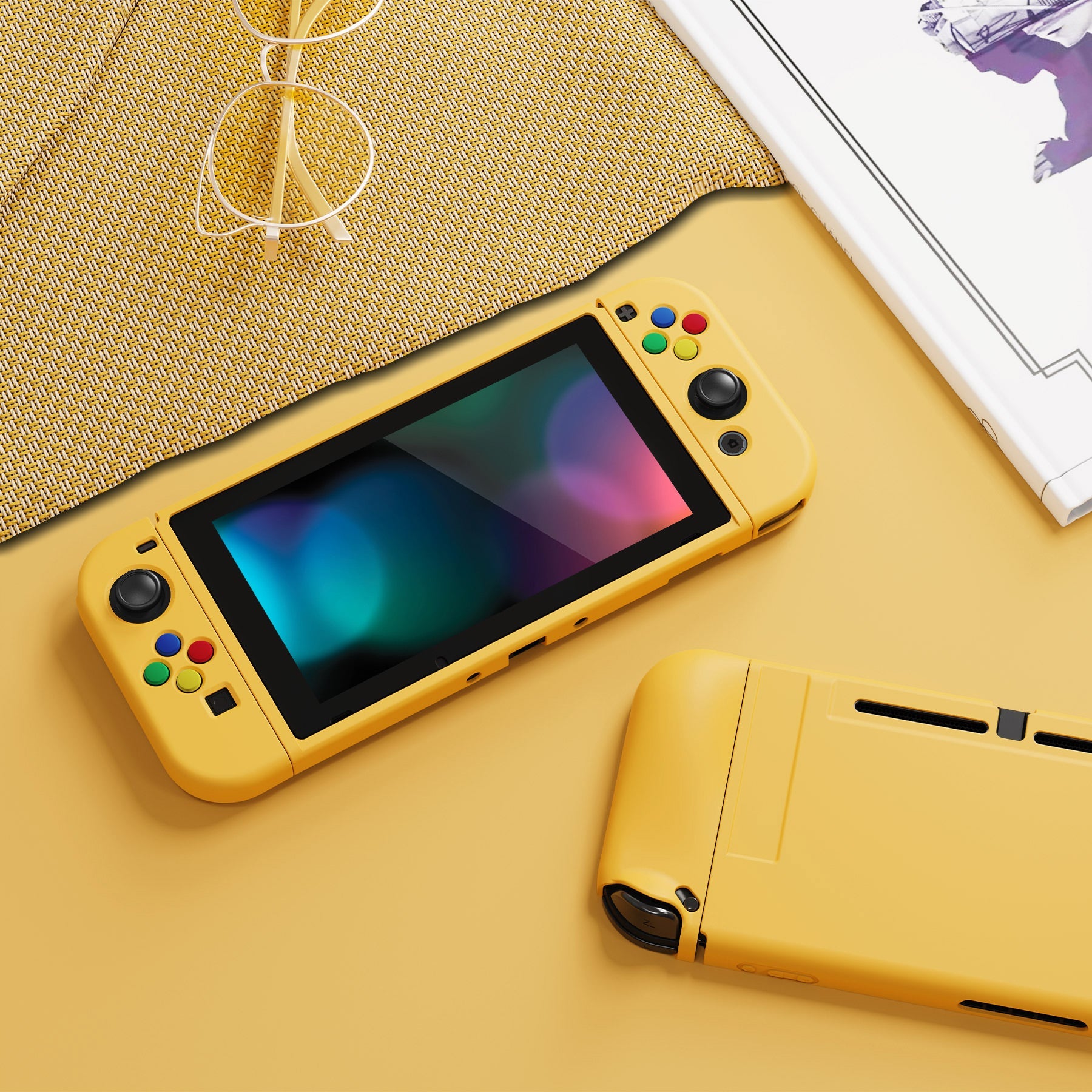 PlayVital Bright Yellow Protective Case for NS Switch, Soft TPU Slim Case Cover for NS Switch Console with Colorful ABXY Direction Button Caps - NTU6037G2 PlayVital