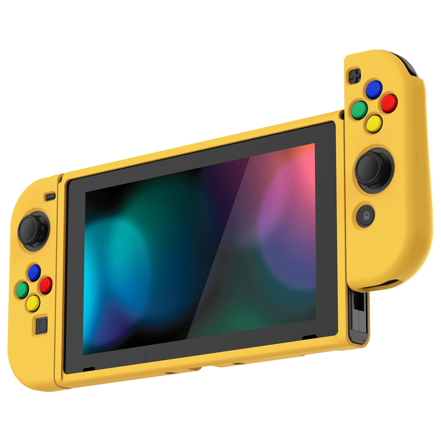 PlayVital Bright Yellow Protective Case for NS Switch, Soft TPU Slim Case Cover for NS Switch Console with Colorful ABXY Direction Button Caps - NTU6037G2 PlayVital