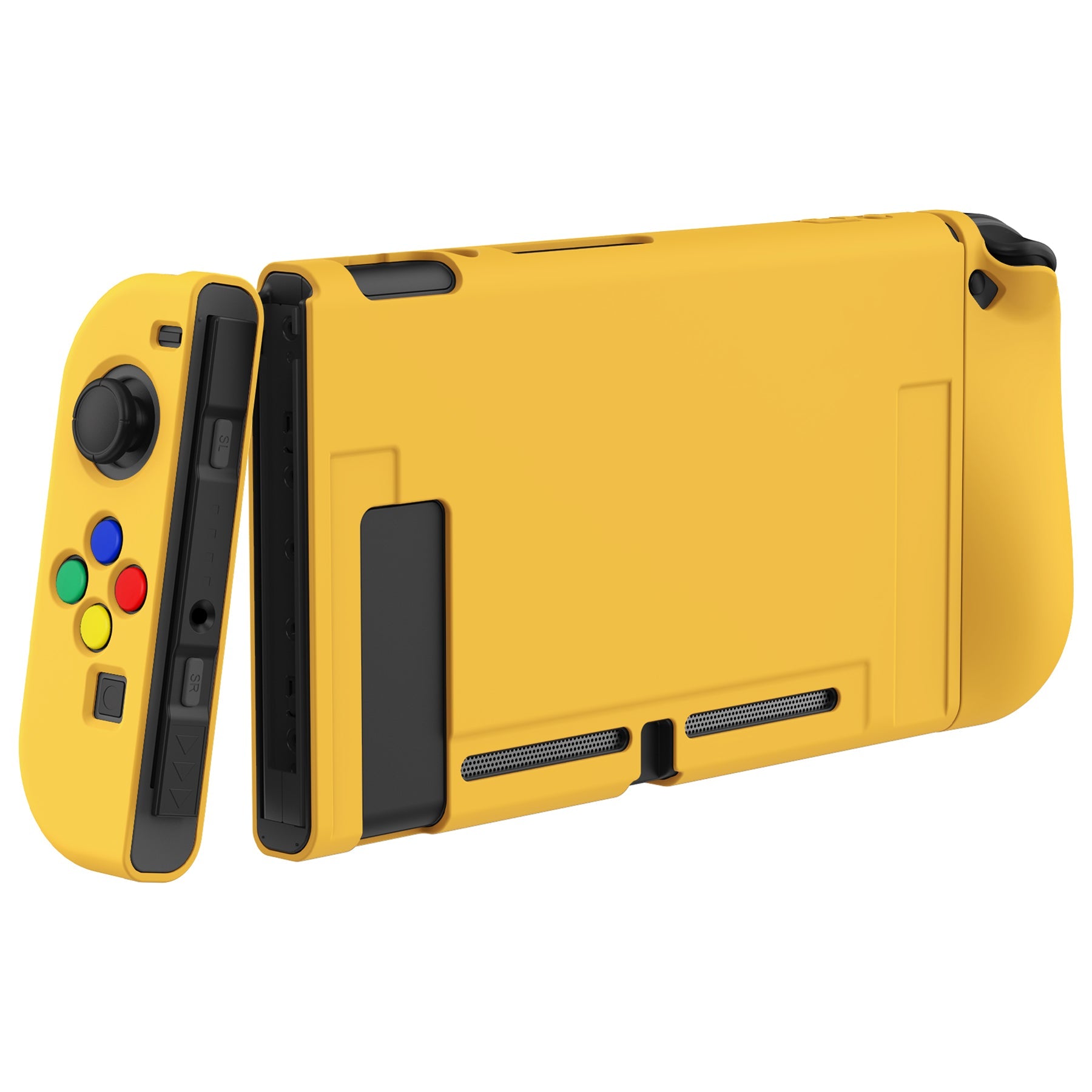 PlayVital Bright Yellow Protective Case for NS Switch, Soft TPU Slim Case Cover for NS Switch Console with Colorful ABXY Direction Button Caps - NTU6037G2 PlayVital