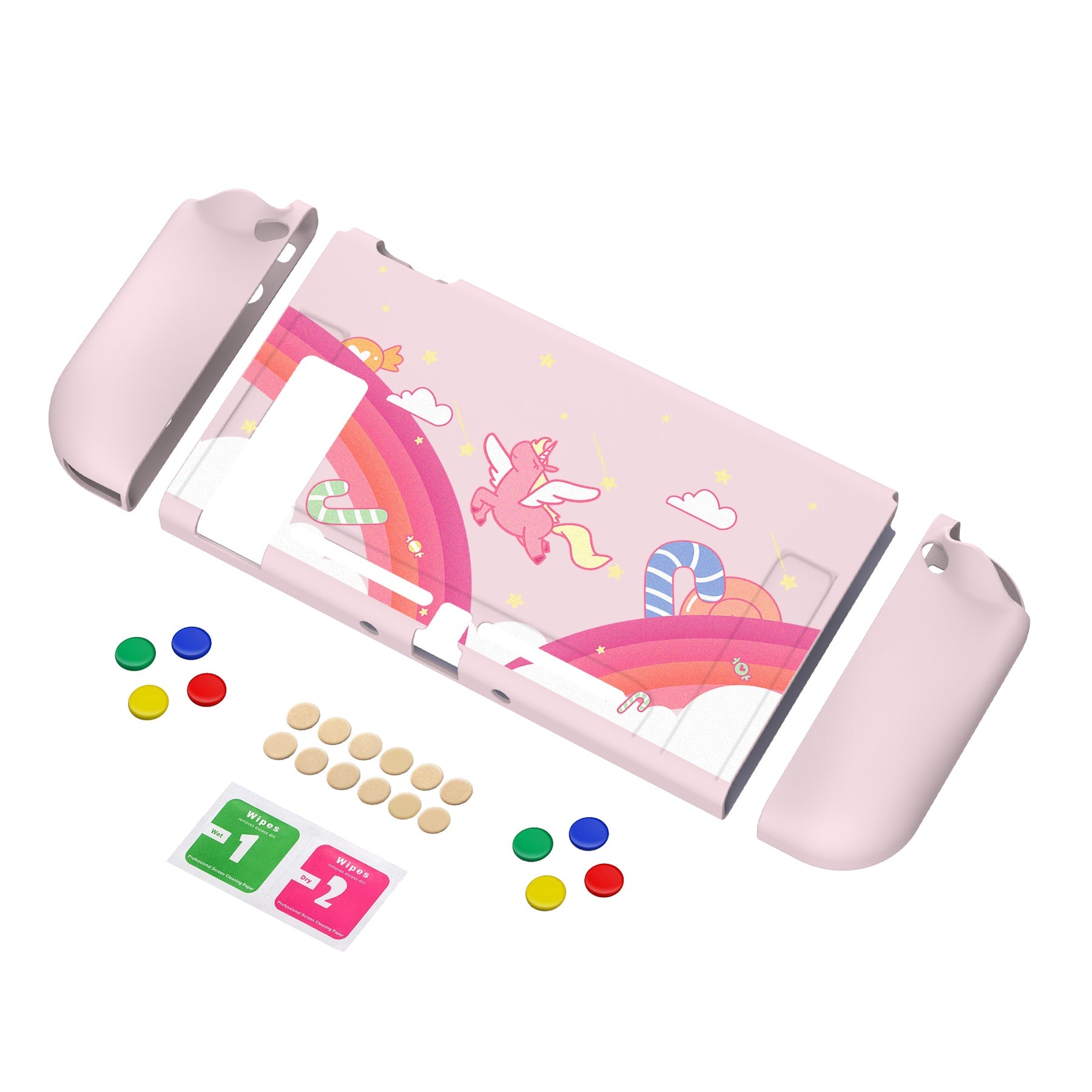 PlayVital Candy Rainbow Unicorn Protective Case for NS Switch, Soft TPU Slim Case Cover for NS Switch Console with Colorful ABXY Direction Button Caps - NTU6010 PlayVital