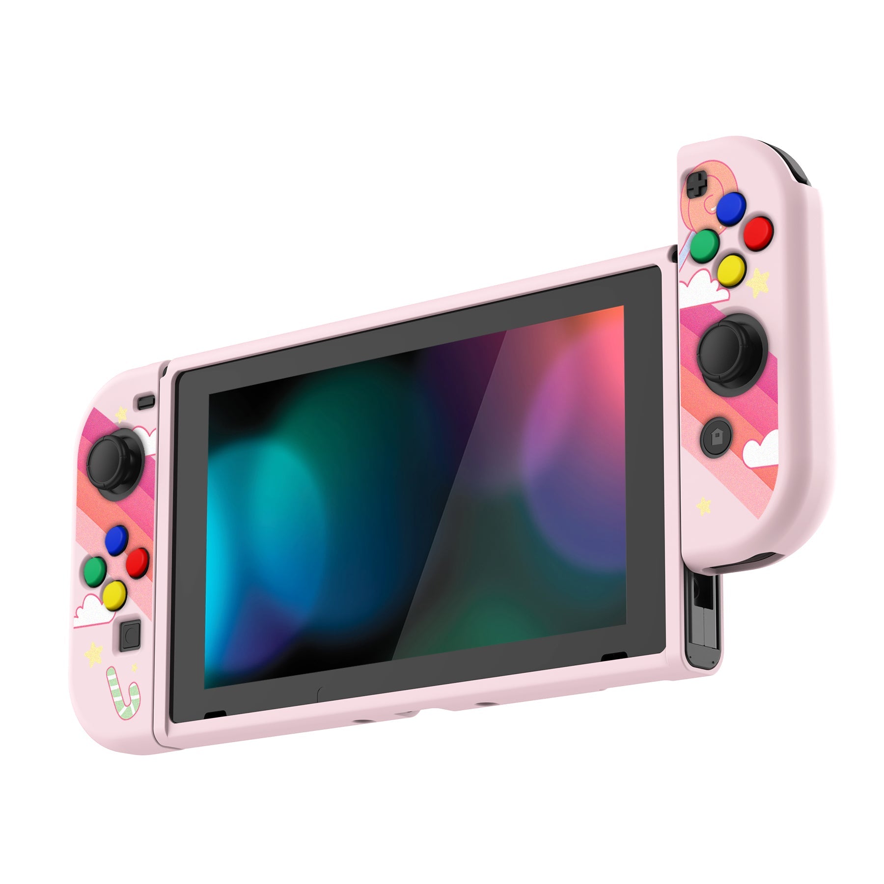 PlayVital Candy Rainbow Unicorn Protective Case for NS Switch, Soft TPU Slim Case Cover for NS Switch Console with Colorful ABXY Direction Button Caps - NTU6010 PlayVital