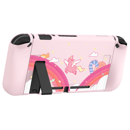 PlayVital Candy Rainbow Unicorn Protective Case for NS Switch, Soft TPU Slim Case Cover for NS Switch Console with Colorful ABXY Direction Button Caps - NTU6010 PlayVital